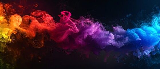 Obraz premium Cinematic Rainbow smoke, negative space, isolated on black background, advertising photoshoot, pride month LGBTQIA theme