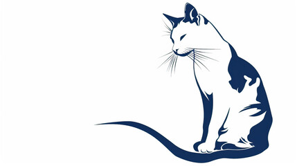 Simple, clear, beautiful stencil print style illustration of blue domestic house cat isolated on white background. Stencilled graphic design, modern, minimalist, trendy, product, flat, 2D