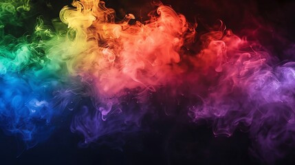 Fototapeta premium Dynamic Burst Rainbow smoke, negative space, isolated on black background, advertising photoshoot, pride month LGBTQIA theme