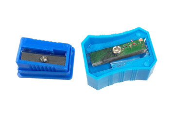 Blue color pencil sharpener on transparent background