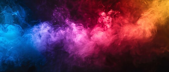 Fototapeta premium Neon Glow Rainbow smoke, negative space, isolated on black background, advertising photoshoot, pride month LGBTQIA theme