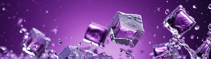Ice Cubes in Motion, Purple Background