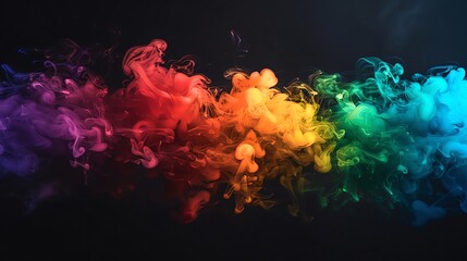 Obraz premium Rainy Day Rainbow smoke, negative space, isolated on black background, advertising photoshoot, pride month LGBTQIA theme