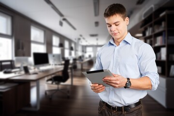 Smiling professional business man standing in office