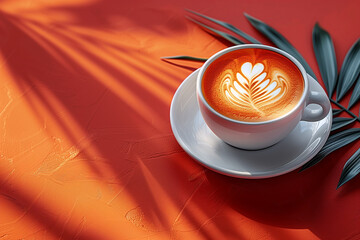 A white mug of hot coffee sits on a cafe table, steaming with a morning aroma