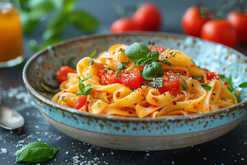 A classic Italian dish of pasta with a tomato sauce, sometimes featuring fresh basil for an extra flavorful twist