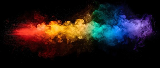 Textured Background Rainbow smoke, negative space, isolated on black background, advertising photoshoot, pride month LGBTQIA theme