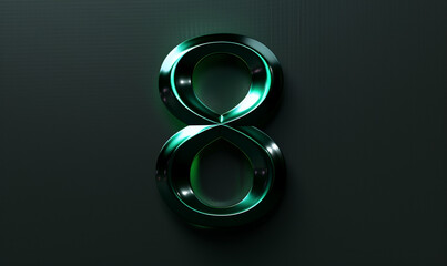 Number 8, Sleek Emerald Metallic Number eight on Dark Background