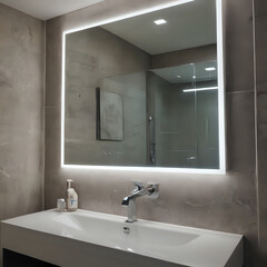 a bathroom with a sink and a mirror in it