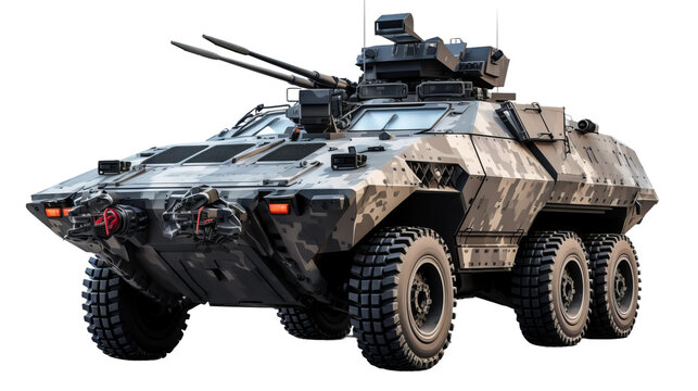 image of a Stryker armored fighting vehicle, isolated on a white background.