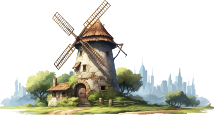image of a rural windmill, isolated on a white background.