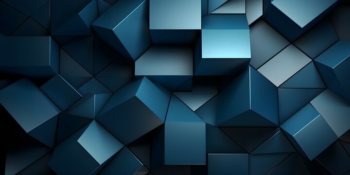 Dark blue 3D cube pattern banner design with geometric shapes. Concept Geometric Shapes, 3D Cube, Dark Blue, Banner Design, Pattern