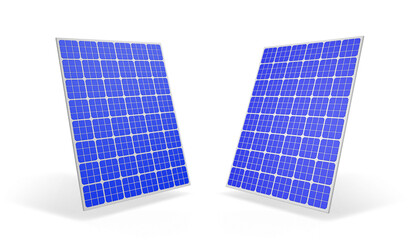 Two solar panels are shown side by side, isolated from the white or transparent background