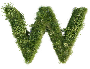 Floral Letter W on a transparent background. 3D render.