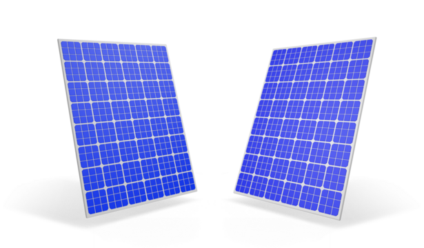 Two solar panels are shown side by side, isolated from the white or transparent background - Powered by Adobe
