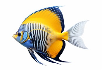 Naklejka premium Angelfish isolated in white background, colorful in bright colors. Zebra patterned angelfish.