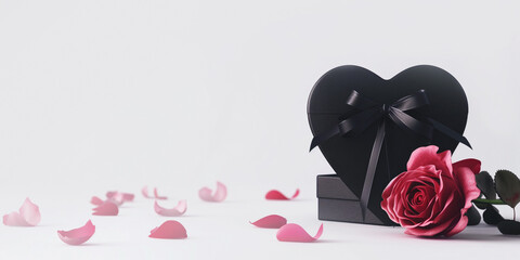 Fototapeta premium Elegant heart-shaped gift box with flowers, suitable for Valentine's, Christmas, birthdays, Mother's Day, and more. Features space for text. Minimal design for any occasion.