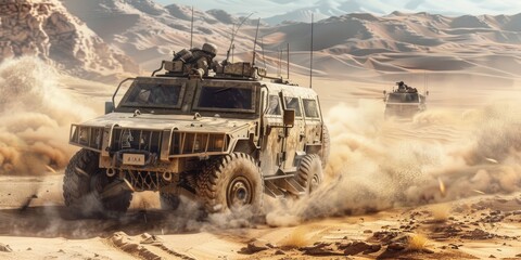 Fototapeta premium Military Convoy in Desert Storm