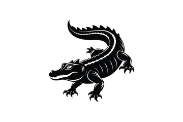 alligator silhouette black white vector illustration
