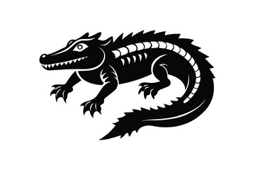 alligator silhouette black white vector illustration