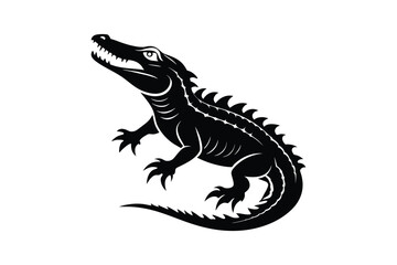 alligator silhouette black white vector illustration