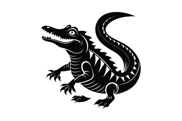 alligator silhouette black white vector illustration
