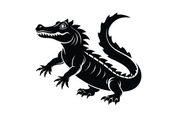 alligator silhouette black white vector illustration