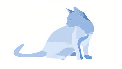 Obraz premium Simple, clear, artisanal stencil print style illustration of Russian Blue cat isolated on white background. Stencilled graphic design, modern, minimalist, trendy, product