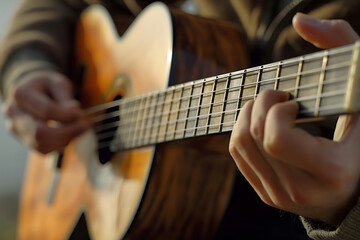 Intimate Moment of a Musician Mastering Guitar Chords