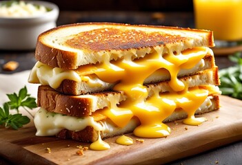 delicious gourmet grilled cheese sandwich melted cheese crispy bread, appetizing, tasty, lunch, meal, snack, crust, golden, cheddar, buttery, savory, toasted,