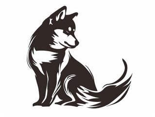 Simple and modern 2d vector graphic design illustration of Shiba Inu dog in stencil print style on white background
