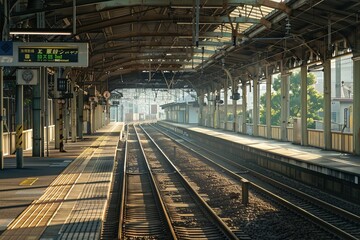 Obraz premium station in the cityThe Waiting Shelter: Life at the Train Station Platform, generative ai