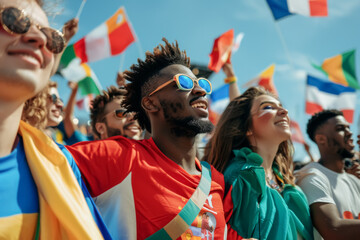 International fans from different countries celebrate the 2024 Olympic Games together in Paris.
