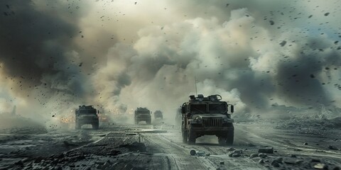 Fototapeta premium Military Convoy Under Attack