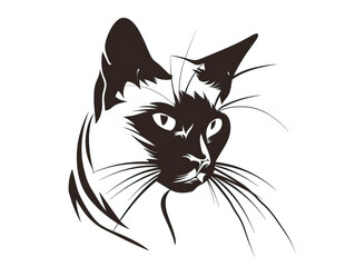 Obraz premium Simple, clear, beautiful arts and crafts artisanal stencil print style illustration of Siamese cat isolated, white background. Stencilled graphic design, modern, minimalist, black and white