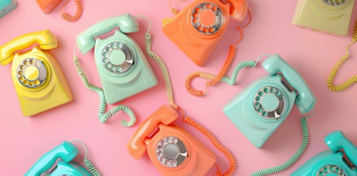 Vintage retro 1980s telephone pattern on pastel colors.