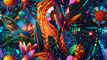 Exotic botanical geometric abstract pattern Colorful generative AI