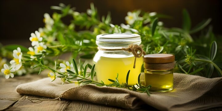 Organic skincare products derived from natural plant ingredients for healthy skin. Concept Plant-based Skincare, Natural Ingredients, Healthy Skin, Organic Products, Sustainable Beauty