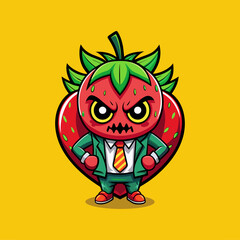 a cartoon of a strawberry with a man in a suit and tie.