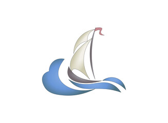 Vector illustration of a sailing ship in a minimalist style on a white background for a logo	