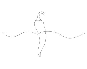 Continuous one line drawing of red chilli. One line drawing illustration of red chilli vegetable. fresh growing vegetable concept continuous line art. Editable outline.