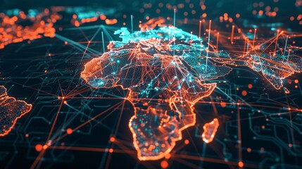 Futuristic Digital Map of Europe with Glowing Network Connections