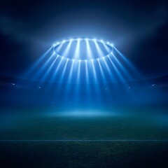 Obraz premium Empty Stadium Field Illuminated by Bright Spotlights at Night. Generative AI