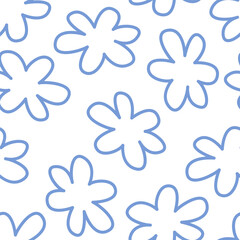 Simple seamless pattern with outline flowers. Vector abstract floral background