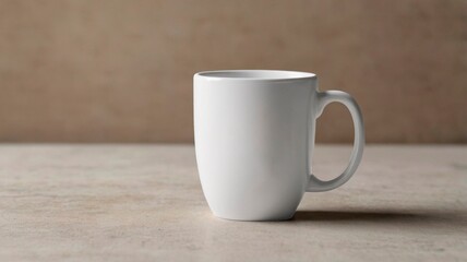 ceramic white cup on beige background, mockup