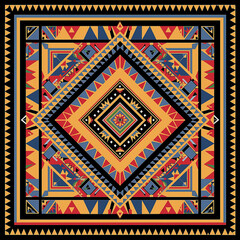 print design in the style of ethnic carpet patterns, Aztec art and African textile designs