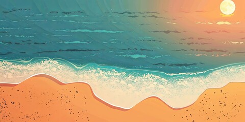Sunset on the beach, flat design top view theme tranquility animation vivid