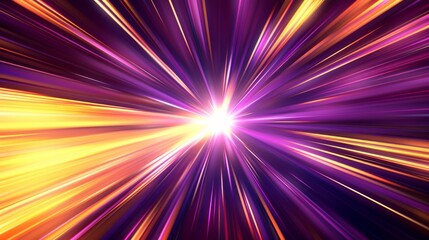 Obraz premium Vivid warp speed effect with Canary yellow and lilac streaks converging into a bright center on a black background.