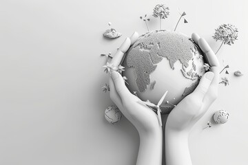 Green corporate social responsibility flat design side view environmental impact theme 3D render black and white