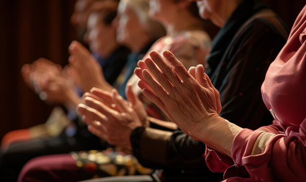 Audience clapping hands in appreciation during a performance or event, showing enthusiasm and applause
